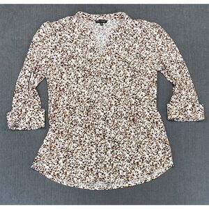 Boho‎ Animal Print Blouse Ava and Grace Women M Brown White Button Front